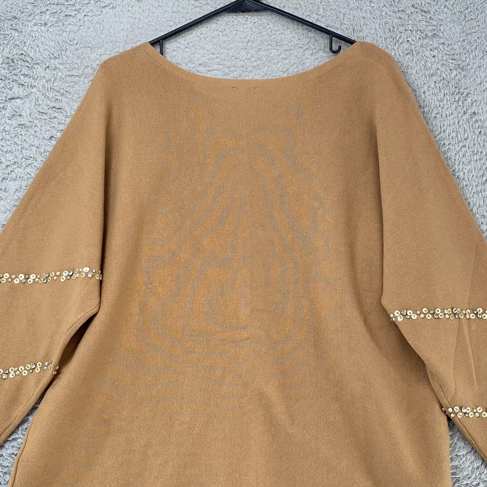 Chicos Sweater Womens 3 / XL Brown Diagonal Beaded‎ Neutral Knit Pullover Sequin - Picture 10 of 15